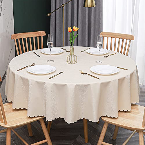 Chickwin Runde Tischdecke Abwaschbar Wachstuch, Abwischbar PU Kunststoff Garten Klassisch Einfarbig Tischdecke Wasserdicht Fleckschutz Dekoration Tischdecke Große Größe (200cm,Creme) von Chickwin
