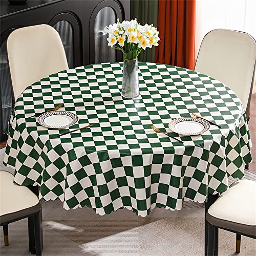 Chickwin Runde Tischdecke Abwaschbar Wachstuch, Checkerboard Plaid Wasserdicht ölbeständig Abwischbar PVC Kunststoff Garten Tischdecke Wasserdicht Fleckschutz Dekoration Tischdecke (220cm,Grün) von Chickwin