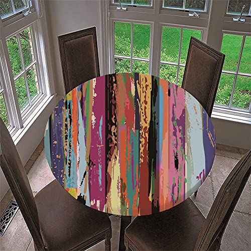 Chickwin Runde Tischdecke Wasserdicht Lotuseffekt Abwaschbar Elastische Kante 3D Bunte Streifen Muster Runde Tischtuch aus Polyester für Küche, Restaurant, Garten (120cm,Graffiti) von Chickwin