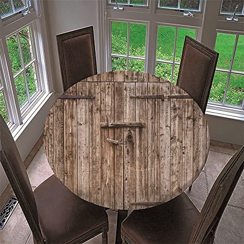 Chickwin Runde Tischdecke Wasserdicht Lotuseffekt Abwaschbar mit Elastische Kante, 3D Holzoptik Muster Runde Tischtuch aus Polyester für Küche, Restaurant, Garten (Braun,120cm) von Chickwin