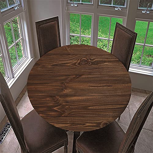 Chickwin Runde Tischdecke Wasserdicht Lotuseffekt Abwaschbar mit Elastische Kante, 3D Holzoptik Muster Runde Tischtuch aus Polyester für Küche, Restaurant, Garten (Dunkelbraun,120cm) von Chickwin