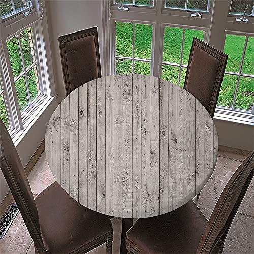 Chickwin Runde Tischdecke Wasserdicht Lotuseffekt Abwaschbar mit Elastische Kante, 3D Holzoptik Muster Runde Tischtuch aus Polyester für Küche, Restaurant, Garten (Grau,150cm) von Chickwin