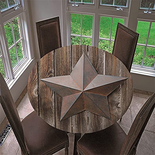 Chickwin Runde Tischdecke Wasserdicht Lotuseffekt Abwaschbar mit Elastische Kante, 3D Holzoptik Muster Runde Tischtuch aus Polyester für Küche, Restaurant, Garten (Pentagramm,100cm) von Chickwin