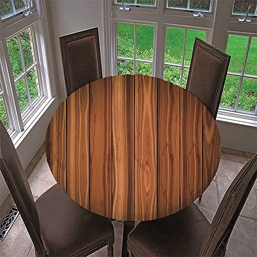 Chickwin Runde Tischdecke Wasserdicht Lotuseffekt Abwaschbar mit Elastische Kante, 3D Holzoptik Muster Runde Tischtuch aus Polyester für Küche, Restaurant, Garten (Rotbraun,180cm) von Chickwin