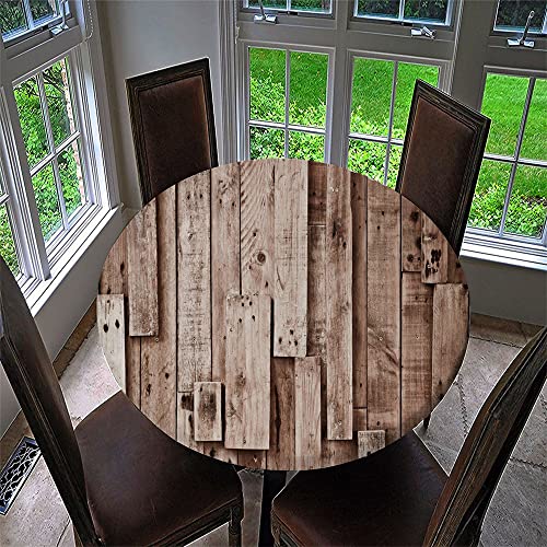 Chickwin Runde Tischdecke Wasserdicht Lotuseffekt Abwaschbar mit Elastische Kante, 3D Holzoptik Muster Runde Tischtuch aus Polyester für Küche, Restaurant, Garten (Zaun,120cm) von Chickwin