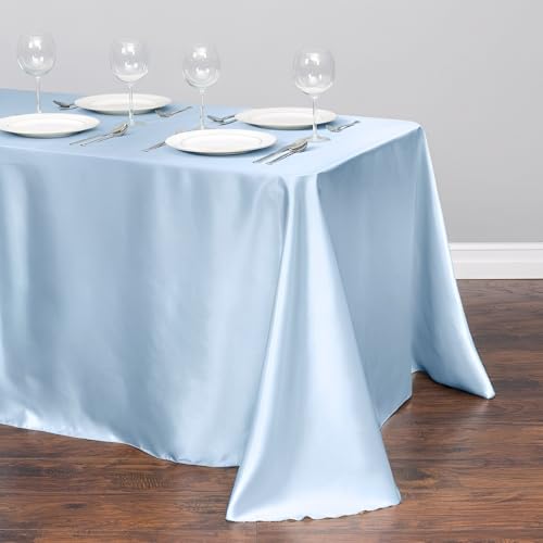 Chickwin Satin Tischdecke Rechteckig Einfarbig Seidig Tischdecke Abwaschbare Knitterfrei für Hochzeit, Hotel, Restaurant, Bankett, Tischdekoration, Innen/Außenbereich (Hellblau,145x396cm) von Chickwin