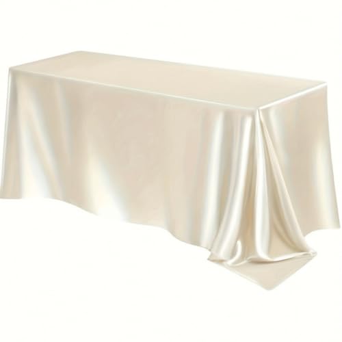 Chickwin Satin Tischdecke Rechteckig Seidig-Weiche Knitterfrei Abwaschbare Tischdecke für Hochzeit, Party, Bankett, Geburtstag, Tischdekoration, Innen und Außenbereich (Beige,152 x 305 cm) von Chickwin