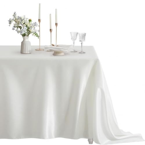 Chickwin Satin Tischdecke Rechteckig Seidig-Weiche Knitterfrei Abwaschbare Tischdecke für Hochzeit, Party, Bankett, Geburtstag, Tischdekoration, Innen und Außenbereich (Weiß,152 x 305 cm) von Chickwin