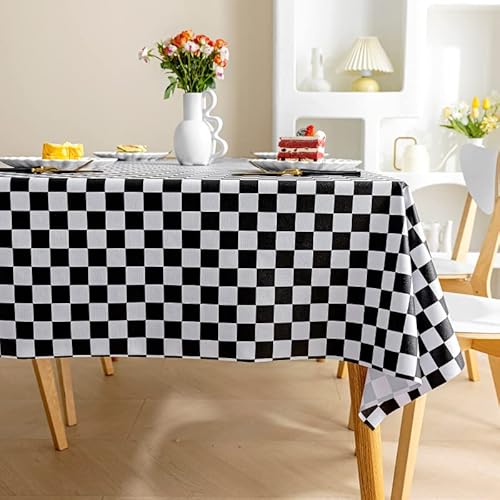 Chickwin Schachbrett Tischdecke Abwaschbar Wachstuch, Abwischbar PVC Kunststoff Rechteckig Garten Tischdecke Wasserdicht Fleckschutz Pflegeleicht Dekoration Tischdecke (120 * 120cm,Schwarz) von Chickwin