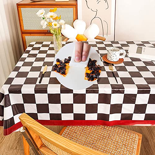 Chickwin Tischdecke Abwaschbar Wachstuch, Abwischbar PVC Kunststoff Rechteckig Checkerboard Plaid Garten Tischdecke Wasserdicht Fleckschutz Dekoration Tischdecke (60x120cm,Braun) von Chickwin