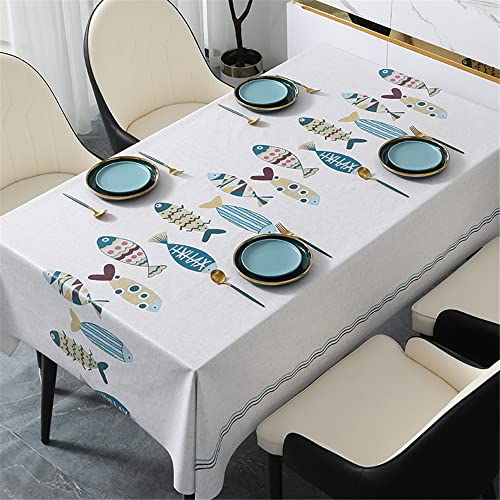 Chickwin Tischdecke Abwaschbar Wachstuch, Abwischbar PVC Modern Kunststoff Rechteckig Garten Tischdecke Wasserdicht Fleckschutz Pflegeleicht Dekoration Tischdecke (140x180cm,gestreifter Fisch) von Chickwin