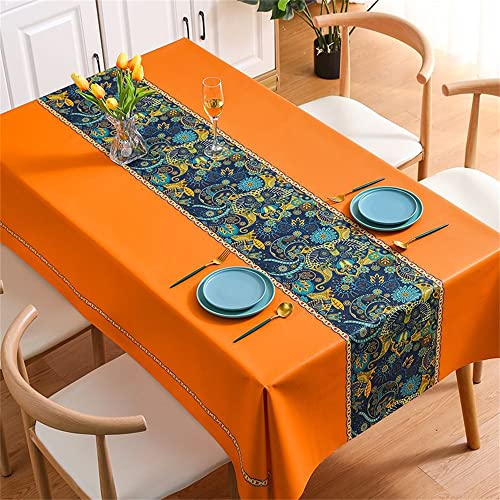 Chickwin Tischdecke Abwaschbar Wachstuch, Abwischbar Retro Paisley PVC Kunststoff Rechteckig Garten Tischdecke Wasserdicht Fleckschutz Dekoration Tischdecke (140x140cm,Orange) von Chickwin
