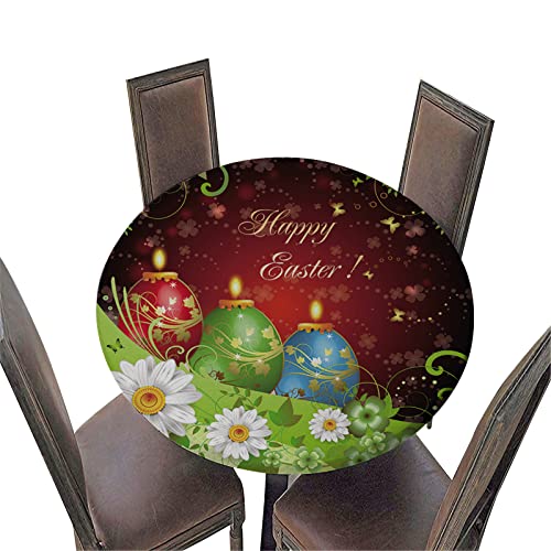 Chickwin Tischdecke Easter 3D Ostereier Drucken Tischdecken Rund Elastisch Abwaschbar Wasserdicht Tischtuch Schutztischdecke für Küche Outdoor Garten (Durchmesser 90cm,Goldener Schmetterling) von Chickwin