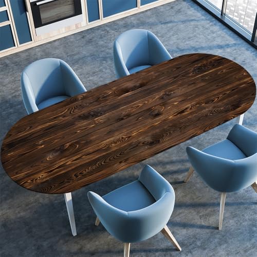 Chickwin Tischdecke Oval Abwaschbar, Tischdecke Outdoor mit Elastische Kante, Gartentischdecke Geburtstag Tisch Deko, für Küche Esszimmer Garten Balkon Camping (Braunes Holz,122x183cm(48"x72")) von Chickwin
