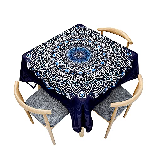 Chickwin Tischdecke Quadratisch Lotuseffekt Wasserdicht Exotisch Luxus Mandala Druck Polyester Tischdecken Abwaschbar Pflegeleicht Patio Garten Tischdekoration (140x140cm,Navy Blau) von Chickwin