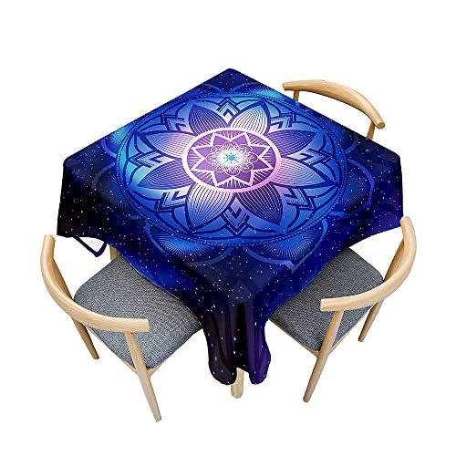Chickwin Tischdecke Quadratisch Lotuseffekt Wasserdicht Prächtig Mandalas Druck Polyester Tischdecken Abwaschbar Pflegeleicht Patio Garten Tischdekoration (120x120cm,Dunkelblau) von Chickwin