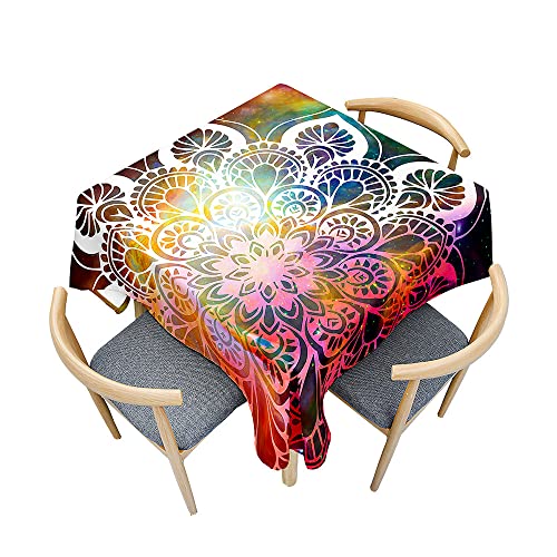 Chickwin Tischdecke Quadratisch Lotuseffekt Wasserdicht Prächtig Mandalas Druck Polyester Tischdecken Abwaschbar Pflegeleicht Patio Garten Tischdekoration (120x120cm,Dunkelrot) von Chickwin