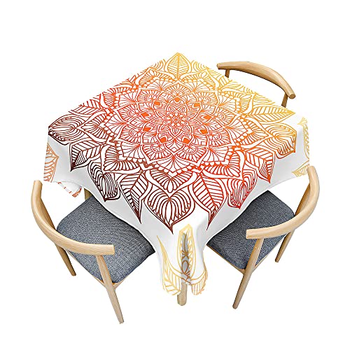 Chickwin Tischdecke Quadratisch Lotuseffekt Wasserdicht exotisch Mandala Lotus Blumen Druck Polyester Tischdecken Abwaschbar Pflegeleicht Patio Garten Tischdekoration (Rot,120x120cm) von Chickwin