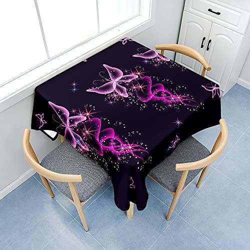 Chickwin Tischdecke Quadratisch Wasserdicht 3D Fantasy-Starlight-Schmetterling Bedruckte Polyester Tischdecken Abwaschbar Pflegeleicht Patio Garten Tischdekoration (90x90cm,Lila c) von Chickwin