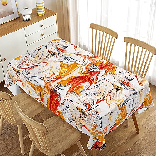 Chickwin Tischdecke Rechteckig Moderne Kunst Bunt Abstraktes Ölgemälde Drucken Wasserdicht Tischdecke aus Polyester, Partytischdecken Abwaschbar Multifunktion Tischdeko (140x180cm,Orange Weiß) von Chickwin