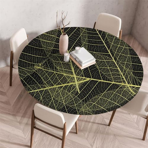 Chickwin Tischdecke Runde Wasserdicht Abwaschbar Transparenter 3D-Blattdruck Tischschoner Elastische Kante, Tischtuch aus Polyester für Küche, Esszimmer, Garten, Balkon (Gold,70cm) von Chickwin