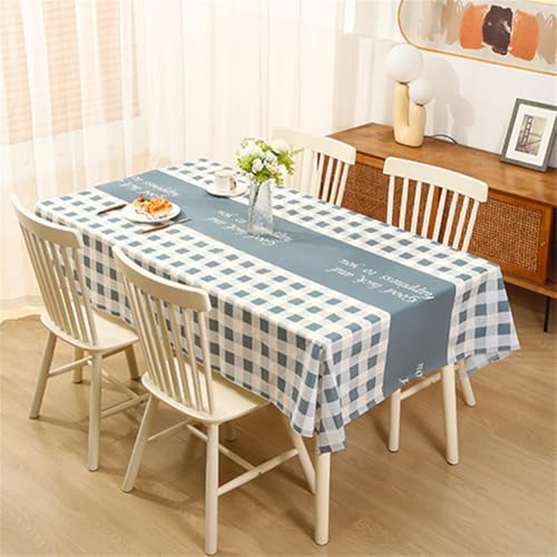 Chickwin Wachstuch Tischdecke PEVA Party Tischdecken Rechteckig Wasserdicht Ölbeständig Wachstischdecke Garten Tischdecke Abwischbar Pflegeleicht (Blau kariert,137x180cm) von Chickwin