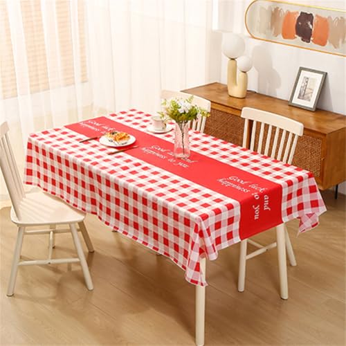 Chickwin Wachstuch Tischdecke PEVA Party Tischdecken Rechteckig Wasserdicht Ölbeständig Wachstischdecke Garten Tischdecke Abwischbar Pflegeleicht (Rot kariert,137x90cm) von Chickwin