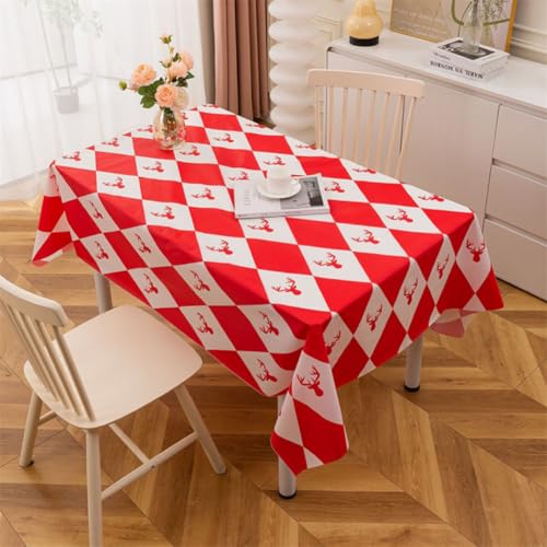 Chickwin Wachstuch Tischdecke PEVA Party Tischdecken Rechteckig Wasserdicht Ölbeständig Wachstischdecke Garten Tischdecke Abwischbar Pflegeleicht (Roter Elch,137x90cm) von Chickwin