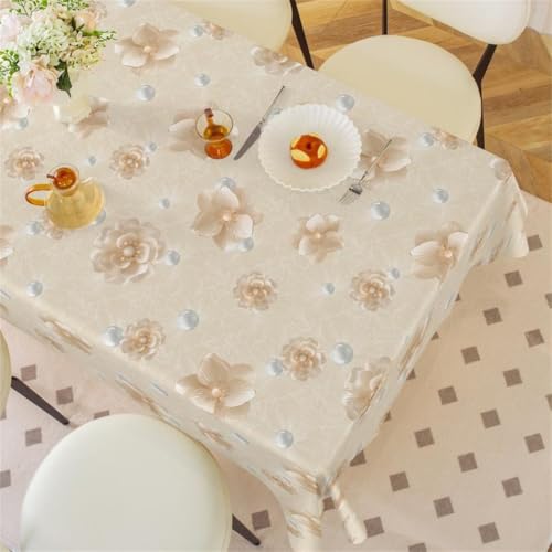 Chickwin Wachstuch Tischdecke PVC Blumenmuster Party Tischdecken Rechteckig Wasserdicht Ölbeständig Wachstischdecke Garten Tischdecke Abwischbar Pflegeleicht (Beige,140x200cm) von Chickwin