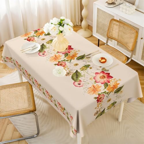 Chickwin Wachstuch Tischdecke PVC Blumenmuster Party Tischdecken Rechteckig Wasserdicht Ölbeständig Wachstischdecke Garten Tischdecke Abwischbar Pflegeleicht (Blätter,140x220cm) von Chickwin