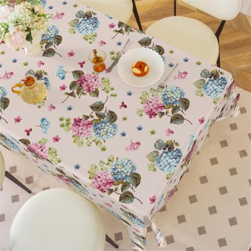 Chickwin Wachstuch Tischdecke PVC Blumenmuster Party Tischdecken Rechteckig Wasserdicht Ölbeständig Wachstischdecke Garten Tischdecke Abwischbar Pflegeleicht (Hortensie,140x140cm) von Chickwin