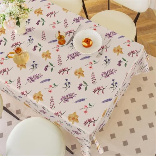 Chickwin Wachstuch Tischdecke PVC Blumenmuster Party Tischdecken Rechteckig Wasserdicht Ölbeständig Wachstischdecke Garten Tischdecke Abwischbar Pflegeleicht (Lila,140x180cm) von Chickwin