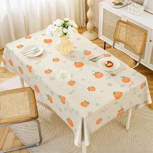 Chickwin Wachstuch Tischdecke PVC Blumenmuster Party Tischdecken Rechteckig Wasserdicht Ölbeständig Wachstischdecke Garten Tischdecke Abwischbar Pflegeleicht (Orange,140x140cm) von Chickwin