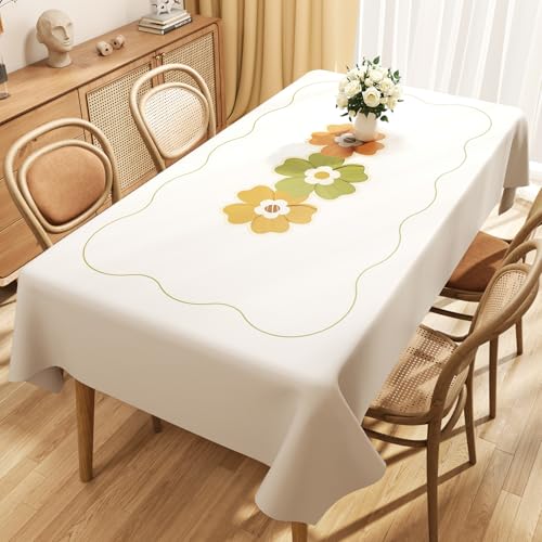 Chickwin Wachstuch Tischdecke PVC für Restaurant Küche, Rechteckig Wasserdicht Ölbeständig Wachstischdecke Abwischbar Pflegeleicht Garten Party Tischdecken (Beige Blütenblätter A,140x220cm) von Chickwin