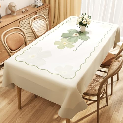 Chickwin Wachstuch Tischdecke PVC für Restaurant Küche, Rechteckig Wasserdicht Ölbeständig Wachstischdecke Abwischbar Pflegeleicht Garten Party Tischdecken (Beige Blütenblätter B,140x220cm) von Chickwin