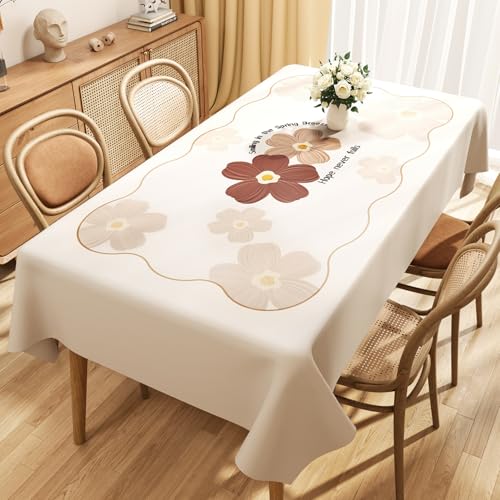 Chickwin Wachstuch Tischdecke PVC für Restaurant Küche, Rechteckig Wasserdicht Ölbeständig Wachstischdecke Abwischbar Pflegeleicht Garten Party Tischdecken (Beige Blütenblätter C,120x160cm) von Chickwin