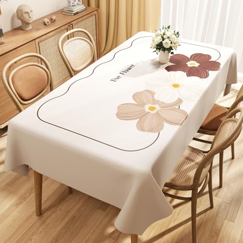 Chickwin Wachstuch Tischdecke PVC für Restaurant Küche, Rechteckig Wasserdicht Ölbeständig Wachstischdecke Abwischbar Pflegeleicht Garten Party Tischdecken (Beige Blütenblätter D,140x140cm) von Chickwin