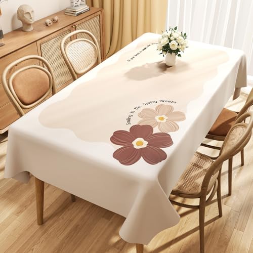 Chickwin Wachstuch Tischdecke PVC für Restaurant Küche, Rechteckig Wasserdicht Ölbeständig Wachstischdecke Abwischbar Pflegeleicht Garten Party Tischdecken (Beige Blütenblätter F,120x120cm) von Chickwin