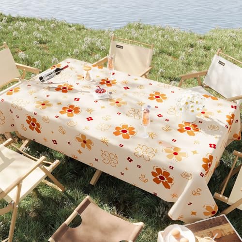 Chickwin Wachstuch Tischdecke PVC für Restaurant Küche, Rechteckig Wasserdicht Ölbeständig Wachstischdecke Abwischbar Pflegeleicht Garten Party Tischdecken (Blütenblatt-Stil,100x160cm) von Chickwin