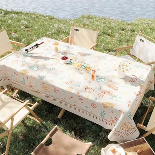 Chickwin Wachstuch Tischdecke PVC für Restaurant Küche, Rechteckig Wasserdicht Ölbeständig Wachstischdecke Abwischbar Pflegeleicht Garten Party Tischdecken (Camping-Stil,90x140cm) von Chickwin