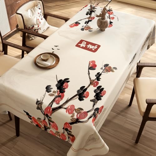 Chickwin Wachstuch Tischdecke PVC für Restaurant Küche, Rechteckig Wasserdicht Ölbeständig Wachstischdecke Abwischbar Pflegeleicht Garten Party Tischdecken (Chinesischer Stil H,140x180cm) von Chickwin