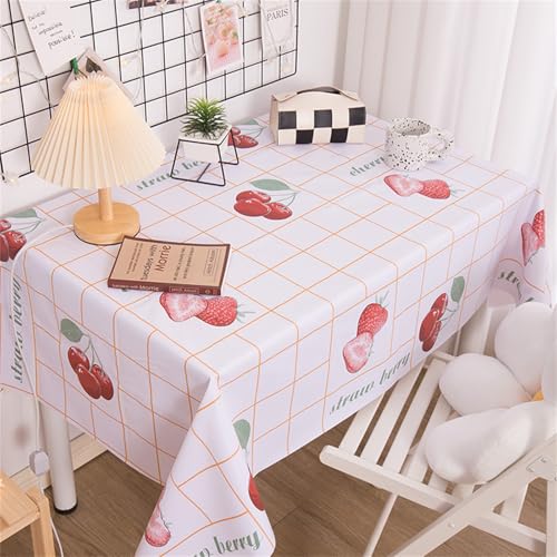 Chickwin Wachstuch Tischdecke PVC für Restaurant Küche, Rechteckig Wasserdicht Ölbeständig Wachstischdecke Abwischbar Pflegeleicht Garten Party Tischdecken (Erdbeer-Kirsche,120x180cm) von Chickwin