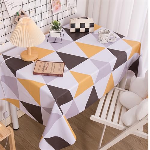 Chickwin Wachstuch Tischdecke PVC für Restaurant Küche, Rechteckig Wasserdicht Ölbeständig Wachstischdecke Abwischbar Pflegeleicht Garten Party Tischdecken (Gelbes Dreieck,80x120cm) von Chickwin