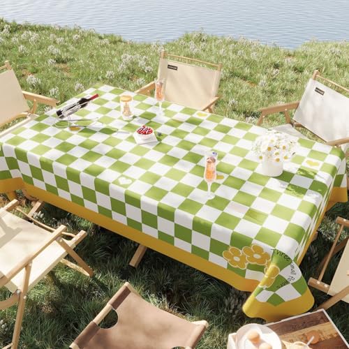 Chickwin Wachstuch Tischdecke PVC für Restaurant Küche, Rechteckig Wasserdicht Ölbeständig Wachstischdecke Abwischbar Pflegeleicht Garten Party Tischdecken (Grün-Stil,90x140cm) von Chickwin