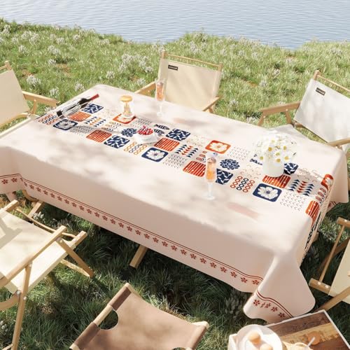Chickwin Wachstuch Tischdecke PVC für Restaurant Küche, Rechteckig Wasserdicht Ölbeständig Wachstischdecke Abwischbar Pflegeleicht Garten Party Tischdecken (Karo-Blumen-Stil,140x220cm) von Chickwin