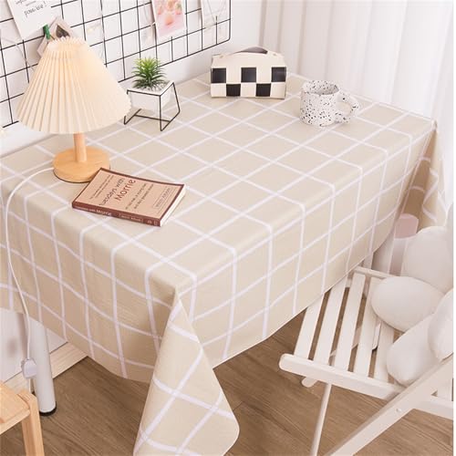 Chickwin Wachstuch Tischdecke PVC für Restaurant Küche, Rechteckig Wasserdicht Ölbeständig Wachstischdecke Abwischbar Pflegeleicht Garten Party Tischdecken (Khaki-Karo,90x140cm) von Chickwin