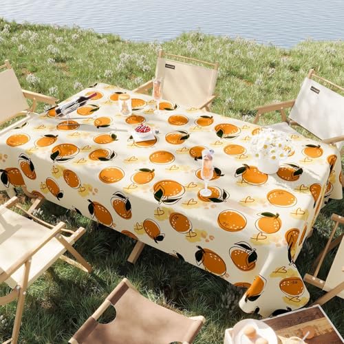 Chickwin Wachstuch Tischdecke PVC für Restaurant Küche, Rechteckig Wasserdicht Ölbeständig Wachstischdecke Abwischbar Pflegeleicht Garten Party Tischdecken (Orange-Stil,140x140cm) von Chickwin