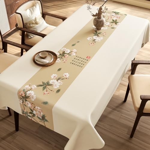 Chickwin Wachstuch Tischdecke PVC für Restaurant Küche, Rechteckig Wasserdicht Ölbeständig Wachstischdecke Abwischbar Pflegeleicht Garten Party Tischdecken (Pfirsichblüte,90x140cm) von Chickwin