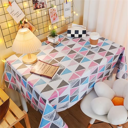 Chickwin Wachstuch Tischdecke PVC für Restaurant Küche, Rechteckig Wasserdicht Ölbeständig Wachstischdecke Abwischbar Pflegeleicht Garten Party Tischdecken (Rosa Dreiecke,90x140cm) von Chickwin