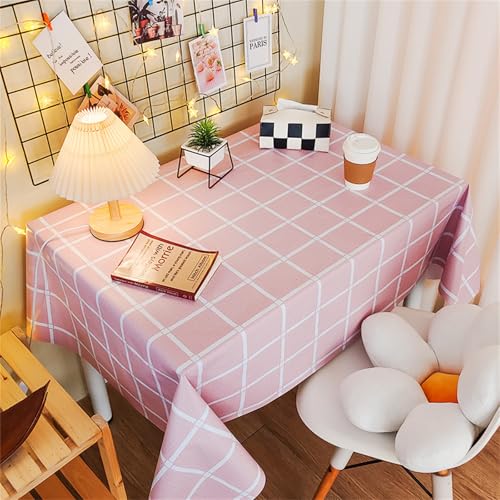 Chickwin Wachstuch Tischdecke PVC für Restaurant Küche, Rechteckig Wasserdicht Ölbeständig Wachstischdecke Abwischbar Pflegeleicht Garten Party Tischdecken (Rosa Gitter,90x140cm) von Chickwin